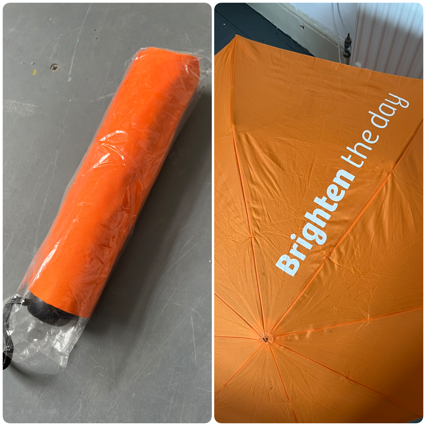 “Brighten the Day” Travel-Size Compact Slogan Umbrella